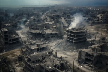 City town buildings destroyed in war - obrazy, fototapety, plakaty