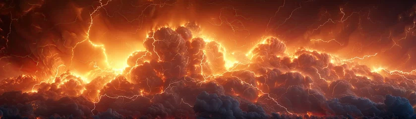 Foto auf Alu-Dibond Ash cloud storm with volcanic lightning, fiery glow beneath, dynamic contrast, high detail © J@x In The Box