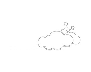 Continuous Line Drawing Of Cloud. One Line Of Cloud In The Air. Cloud Continuous Line Art. Editable Outline.