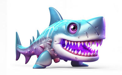 Fototapeta premium Playful shark 3D cartoon render