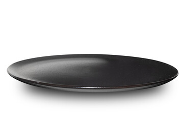 Black circle ceramics plate isolated on white background.