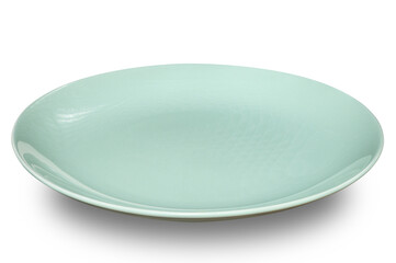 Green circle ceramics plate isolated on white background.