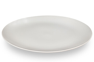 Grey circle ceramics plate isolated on white background.
