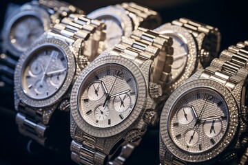 Luxury watches on display at show window