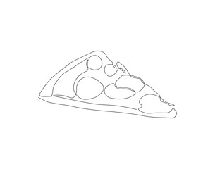 Continuous Line Drawing Of Pizza. One Line Of Pizza For Menu. Slice Of Pizza Continuous Line Art. Editable Outline.