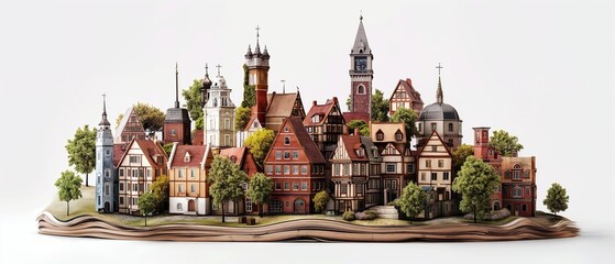 Obraz premium Model Of A European Town. Illustration On The Theme Of Architecture, Travel, Advertising And Illustrations. Generative AI 