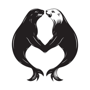 Sea Lion Vector Images, silhouette of a Sea lion and a heart