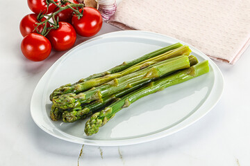 Boiled asparagus in the plate