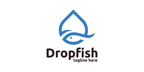droplet and fish logo design, logo design template, symbol, creative idea.