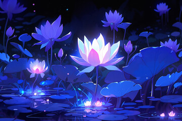Lotus illustration on summer night, concept illustration of Beginning of Summer solar term scene