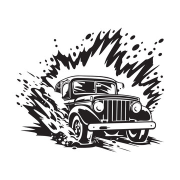 Car splashing water on road image vector, illustration of a car