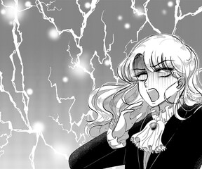 衝撃！電撃が落ちた貴族風のイケメンが白目で驚くイラスト