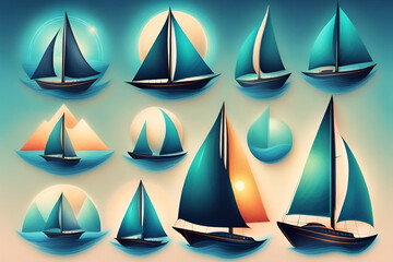 Set logos sailboat or navigation - obrazy, fototapety, plakaty