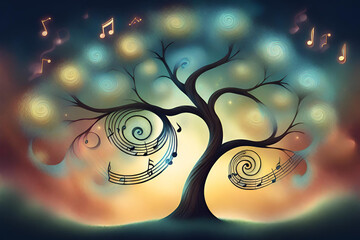 Swirly tree with music notes