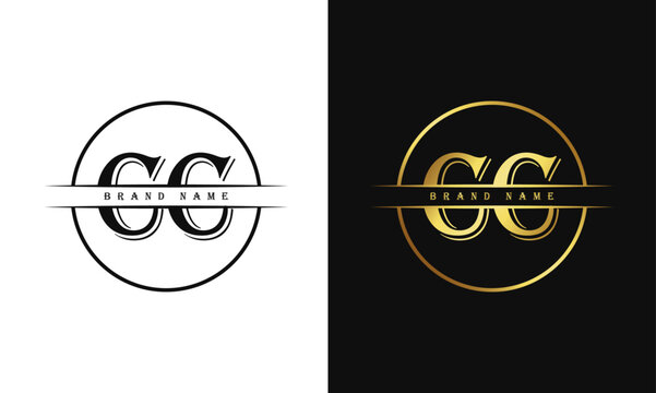 Elegant, Luxurious, Professional and minimal CC letters monogram icon design in bright golden color.