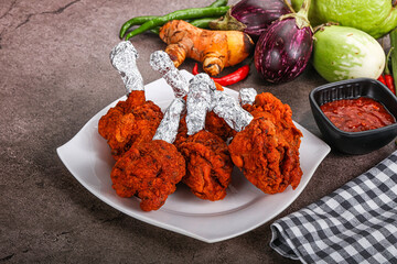 Indian cuisine glazed chicken lollipop