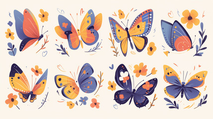 Fototapeta na wymiar A delightful assortment of colorful cartoon butterflies with playful patterns, perfect for cheerful illustration designs on white background