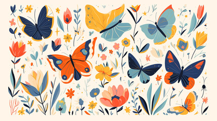 A delightful assortment of colorful cartoon butterflies with playful patterns, perfect for cheerful illustration designs on white background