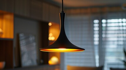 Lighting: A room is illuminated by a single pendant light
