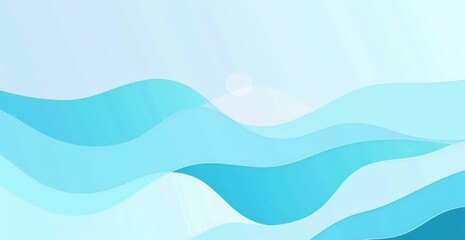 Light blue background with soft waves and bubbles, capturing the essence of tranquility and fluid simplicity in a flat vector style. - obrazy, fototapety, plakaty