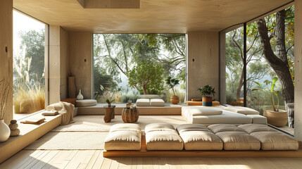 Modern Living Room with Nature View and Minimalist Decor