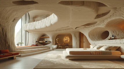 Obraz na płótnie Canvas Modern Cave-Like Living Room Interior Design