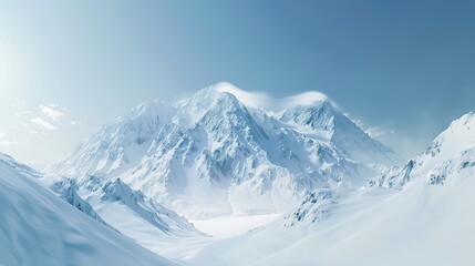 Fototapeta na wymiar Snow Mountain Peak, with sky and white space background