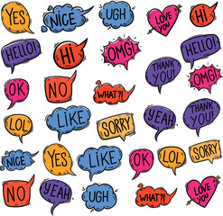 Set of comic style phrases isolated on white background. Pop art style phrases set. Wow! Oops! Whop!  Design element for poster, flyer. Vector design element. - 763742736