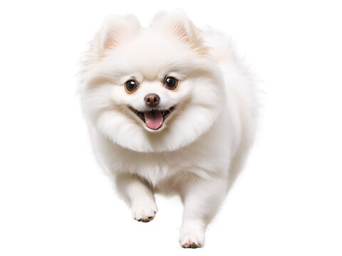 pomeranian dog in motion, playing, running isolated on transparent background