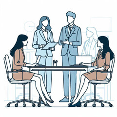 a girl meeting with her office, minimal design, outline with solid fill color, background white vector illustration line art