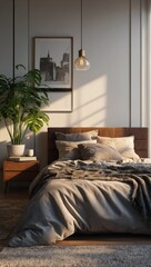 Bedroom with Plants and Boho Wall Hanging
