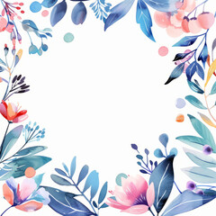 Fototapeta na wymiar Delicate watercolor circle-shaped floral border with an array of soft-hued blooms and foliage