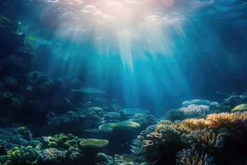 Foto op Canvas An underwater coral reef scene, diverse marine life, vivid colors, showcasing the beauty and diversity of ocean life. Underwater photography, coral reef ecosystem, diverse marine life,. Resplendent. © Summit Art Creations