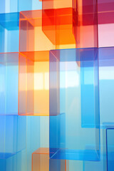 Colorful Geometric Cube: Abstract 3D Design with Random Reflections on a Bright Blue Background
