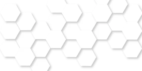 Fotobehang Abstract white background with hexagons pattern. White abstract vector wallpaper with hexagon grid. Technology Futuristic honeycomb mosaic white background.   © MOHART PARK