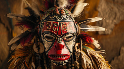 African mask wearers. African folk rituals. - obrazy, fototapety, plakaty