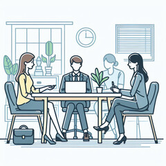 a girl meeting with her office, minimal design, outline with solid fill color, background white vector illustration line art 2