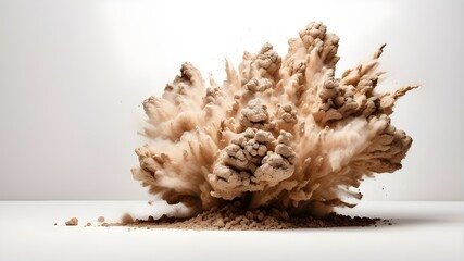 An explosion of dry earth isolated on a white background.An eruption of abstract dust on a white background.