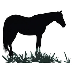 Stylized silhouette of a lone horse grazing in a field, isolated on transparent background Transparent Background Images