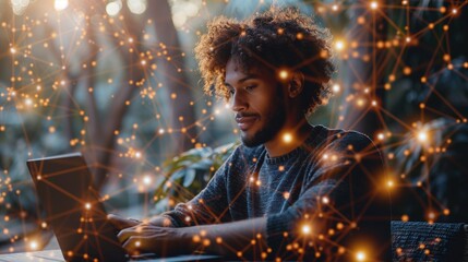 Man with laptop demonstrates remote work, embodying connectivity and flexibility in modern professional environments