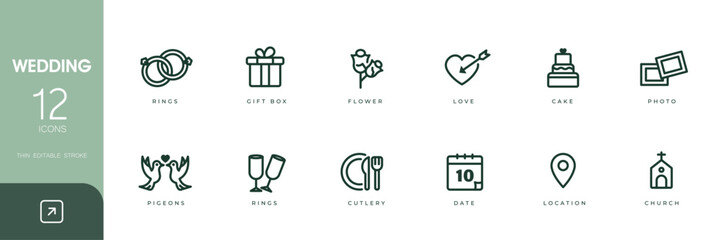 Set collection icon wedding, marrying, ceremony line icons.Vector illustration. Editable stroke