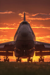 Majestic Jumbo Plane in Nature's Embrace: An Epic Manifestation of Technological Brilliance Against the Mesmerizing Sunset
