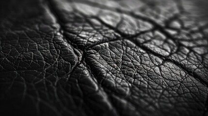 Old vintage genuine soft black leather texture background, top layer with pores and scratches, - obrazy, fototapety, plakaty