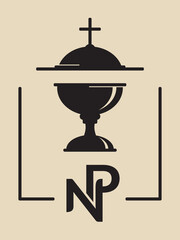 NP. Monogram, letters N and P. Inscription, cuo symbol. Grail
