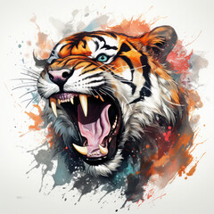 Fototapeta premium Watercolor Roaring Tiger Illustration, Generative Ai