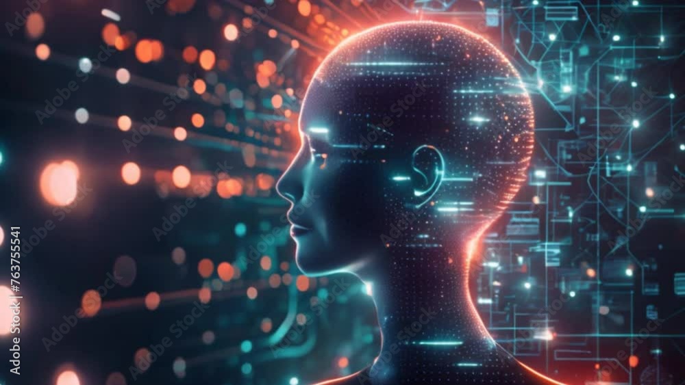 Aufkleber Ai robot binary code head on code background