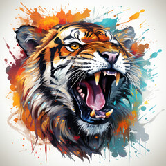 Watercolor Roaring Tiger Illustration, Generative Ai