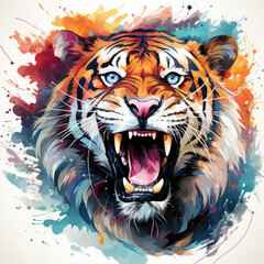 Naklejka premium Watercolor Roaring Tiger Illustration, Generative Ai