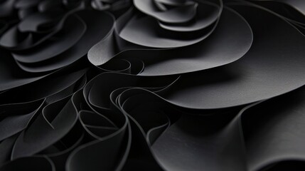 Black paper shapes and shadows with black paper background - obrazy, fototapety, plakaty