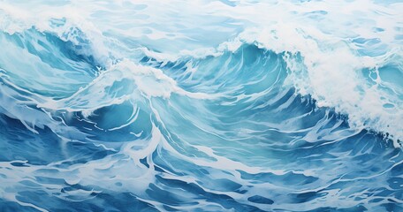 A beautifull photorealistic view of the sea surface, with waves breaking and splashing water - obrazy, fototapety, plakaty